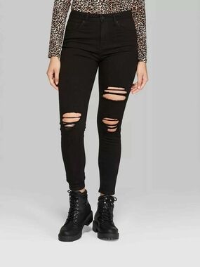 Wild Fable Women's/teen's Black High-Rise Distressed Skinny Jeans